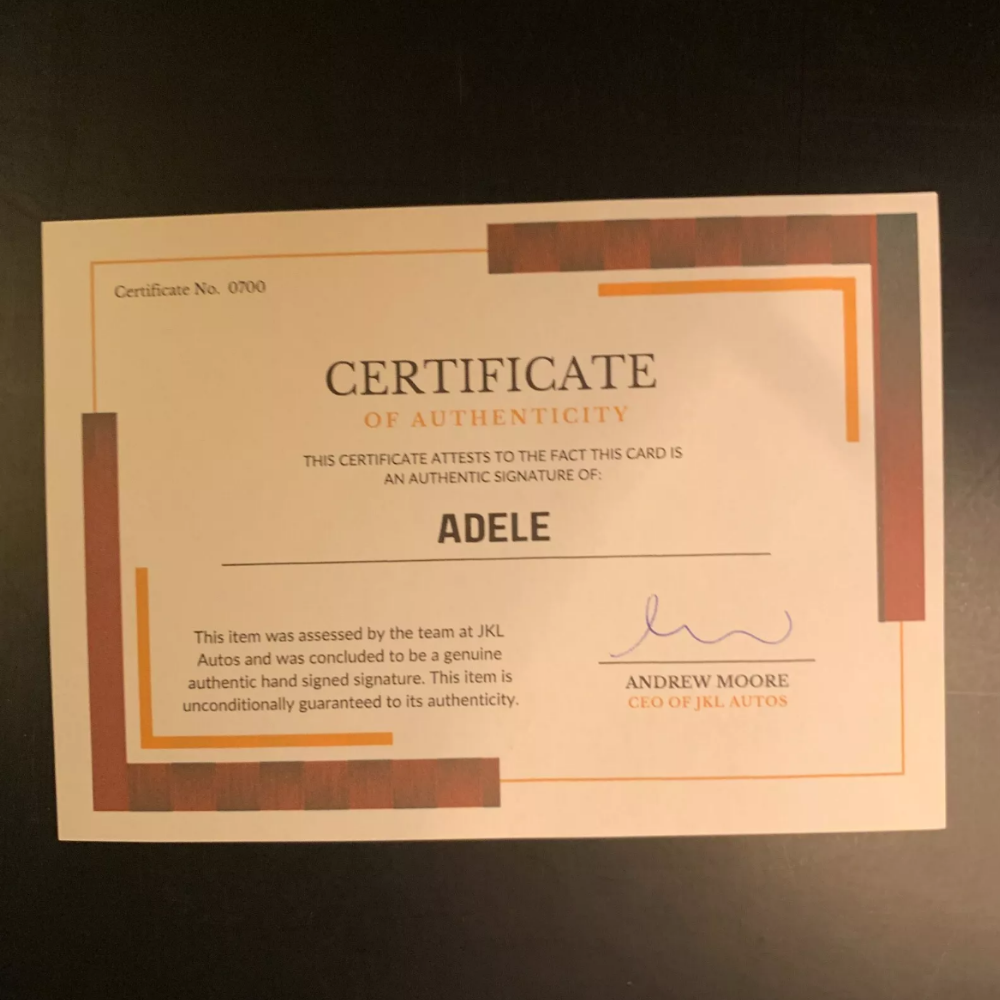 Adele Authentic Hand Signed Autograph + COA