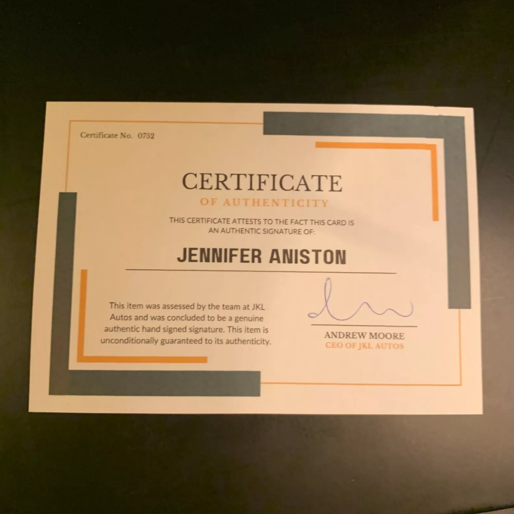 Jennifer Aniston Authentic Hand Signed Autograph + COA