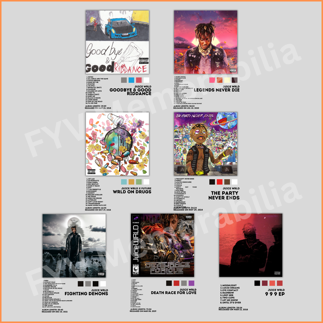 Juice WRLD Lot of 7 Album Poster Wall Art Design Hip Hop Rap