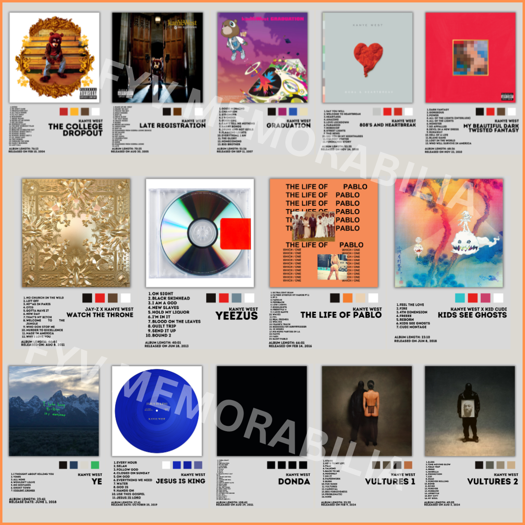 Kanye West Lot of 14 Album Poster Wall Art Design Hip Hop Rap