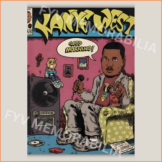 Kanye West Comic Poster Wall Art Design Hip Hop Rap