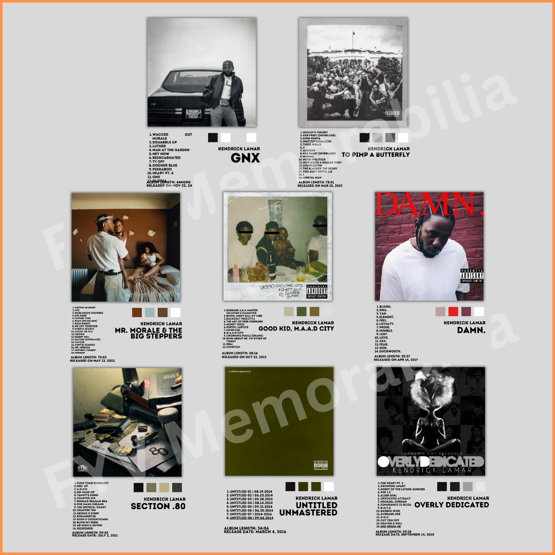 Kendrick Lamar Lot of 8 Album Poster Wall Art Design Hip Hop Rap