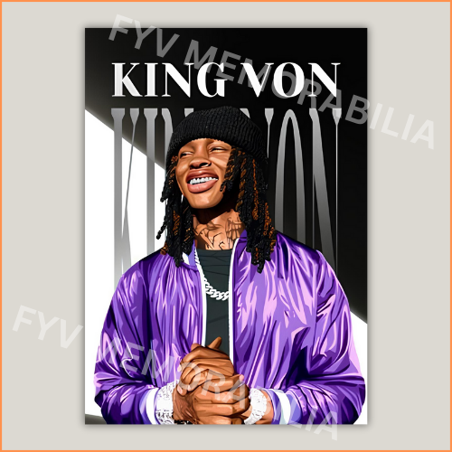 King Von Poster Wall Art Design Hip Hop Rap