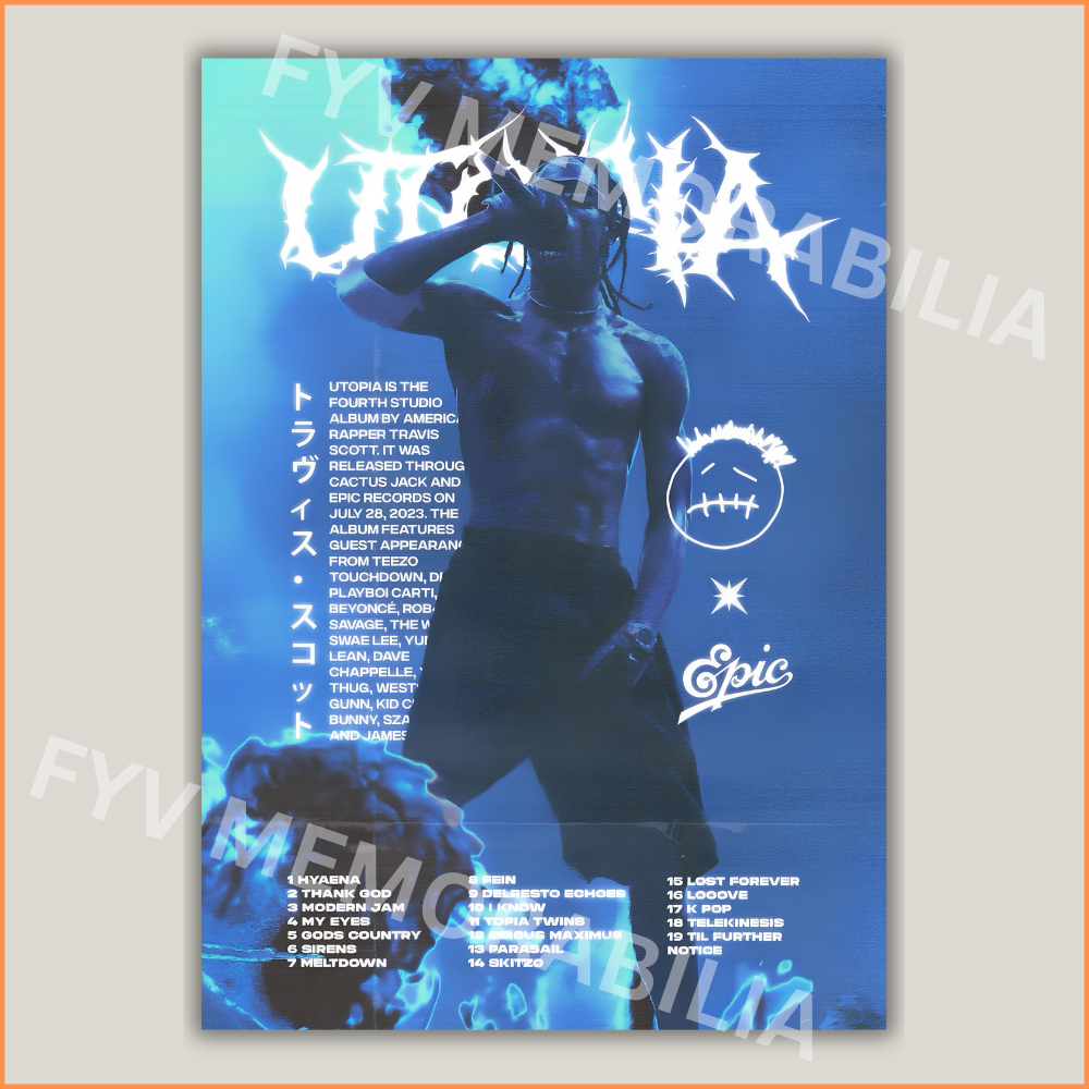 Travis Scott UTOPIA Poster Wall Art Design Hip Hop Rap