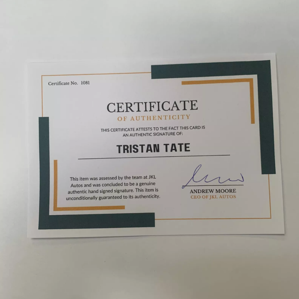 Tristan Tate uthentic Hand Signed Autograph + COA